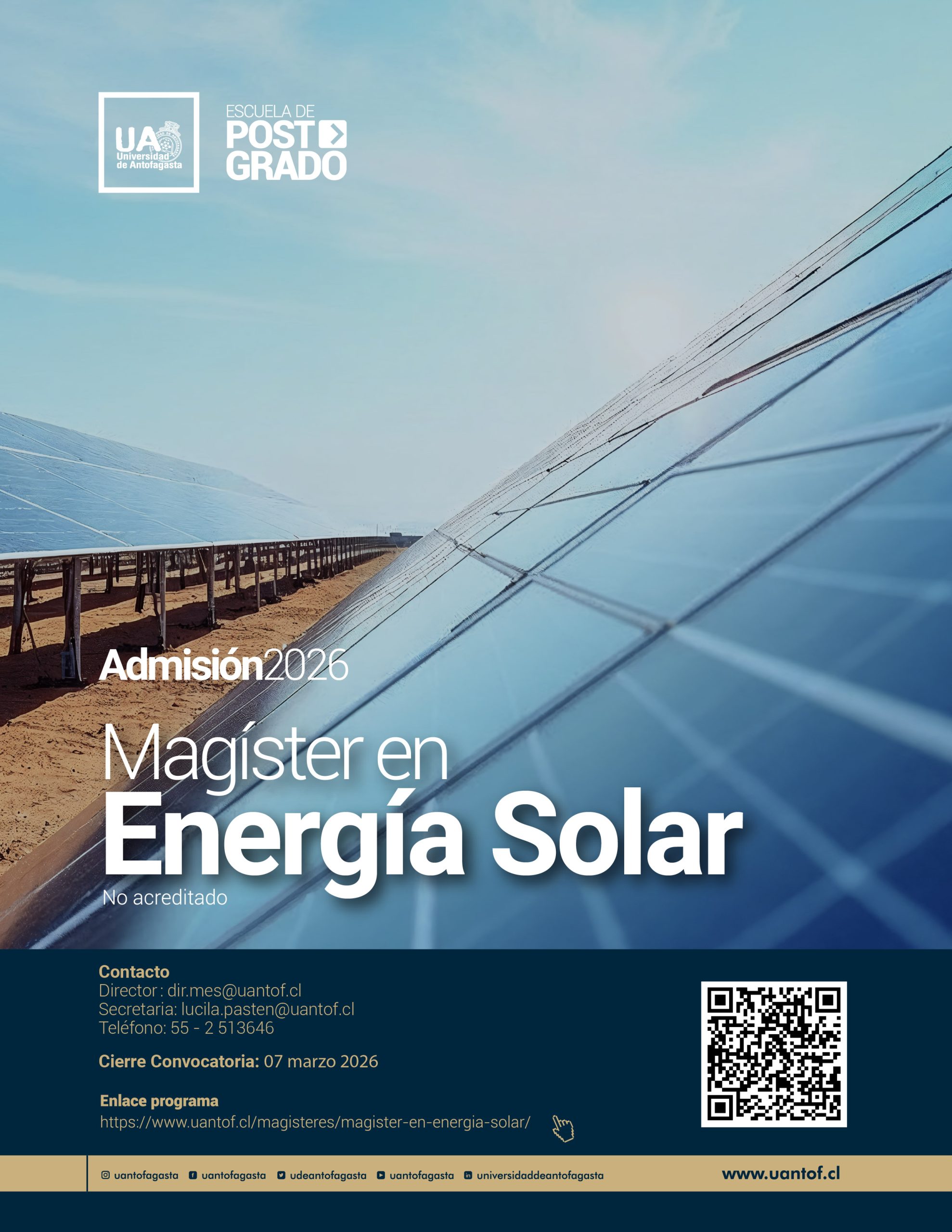 Universidad de Antofagasta abrió periodo de postulaciones al Magíster en Energía Solar para ingreso 2026
